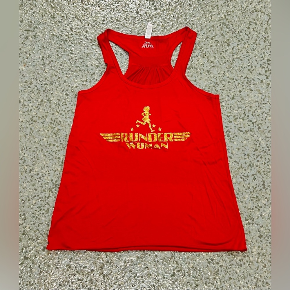 BELLA Sports Tank Top for Womens. Size Small, Color Red and Gold Graphics.